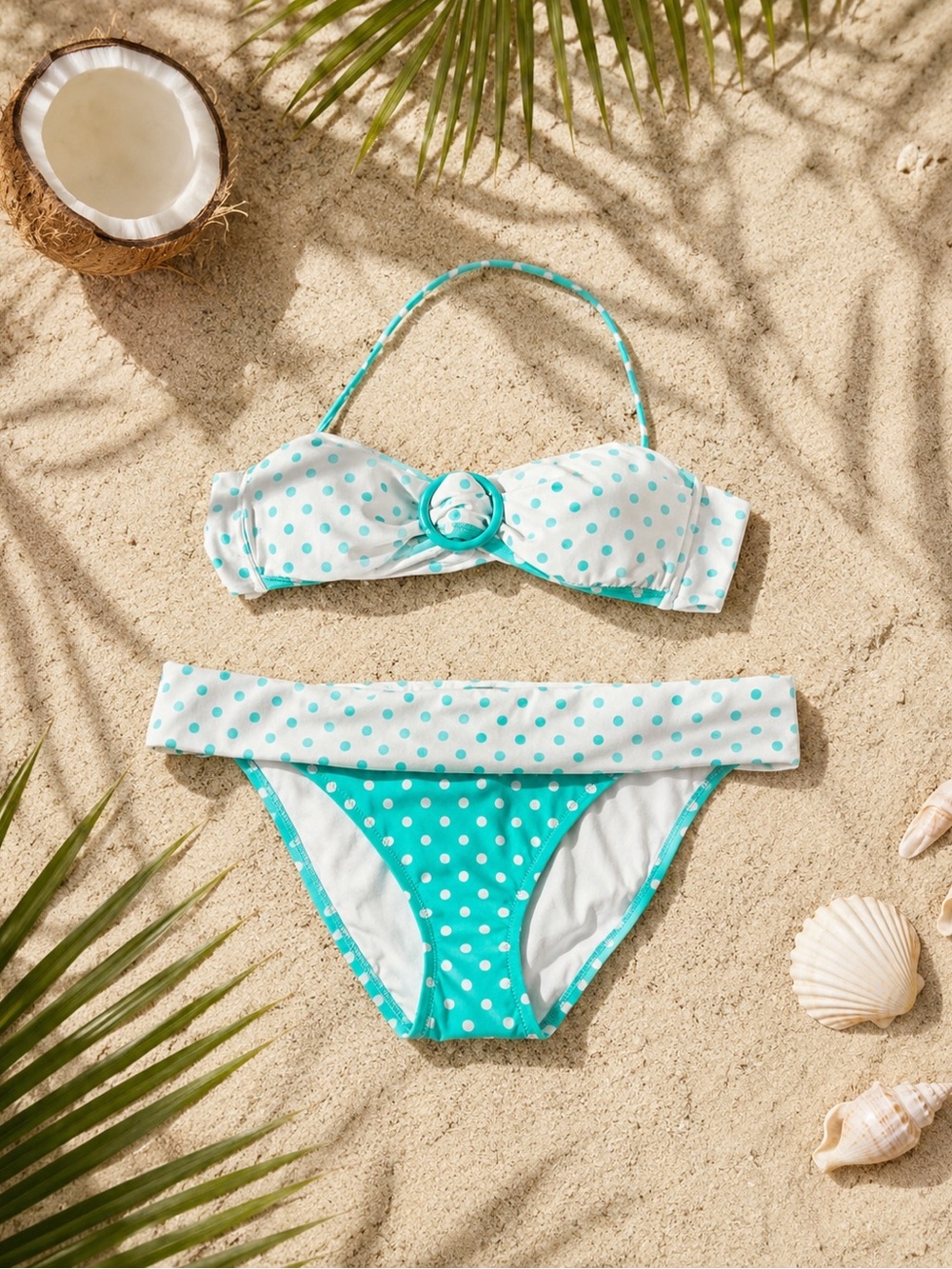 Vintage Victoria’s Secret Y2K Aqua Polka Dot Bikini Set M/L Mermaid PinUp bikini